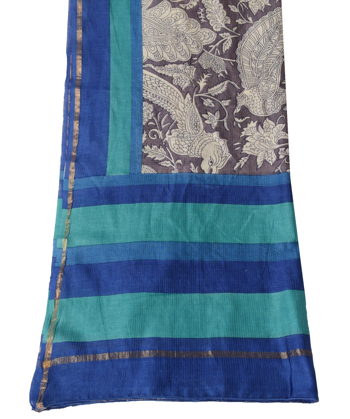 Sushila Vintage Kalamkari Printed Dupatta Pure Cotton Silk Wine Long Stole Veil