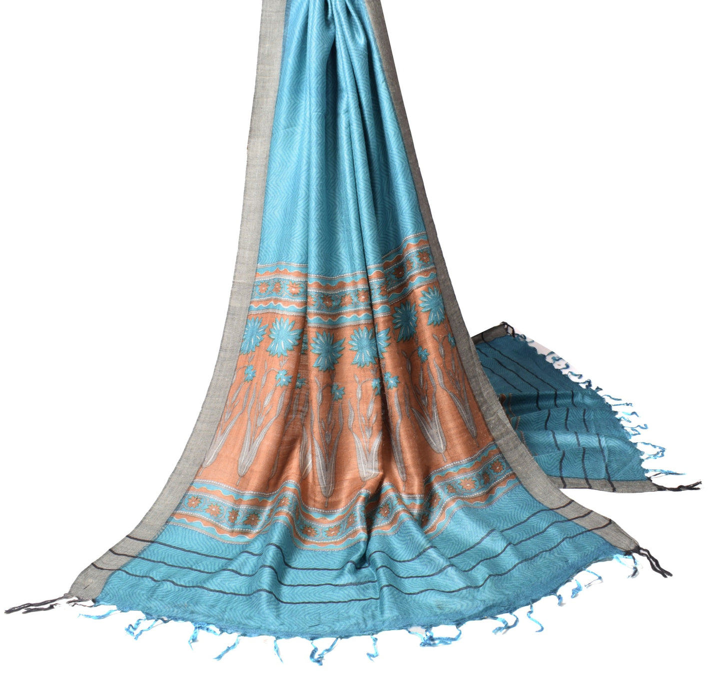 Sushila Vintage Pure Woolen Dupatta Turquoise Blue Leheriya Printed Long Stole