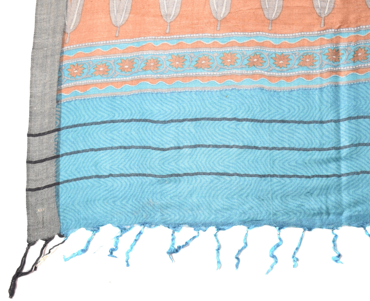 Sushila Vintage Pure Woolen Dupatta Turquoise Blue Leheriya Printed Long Stole