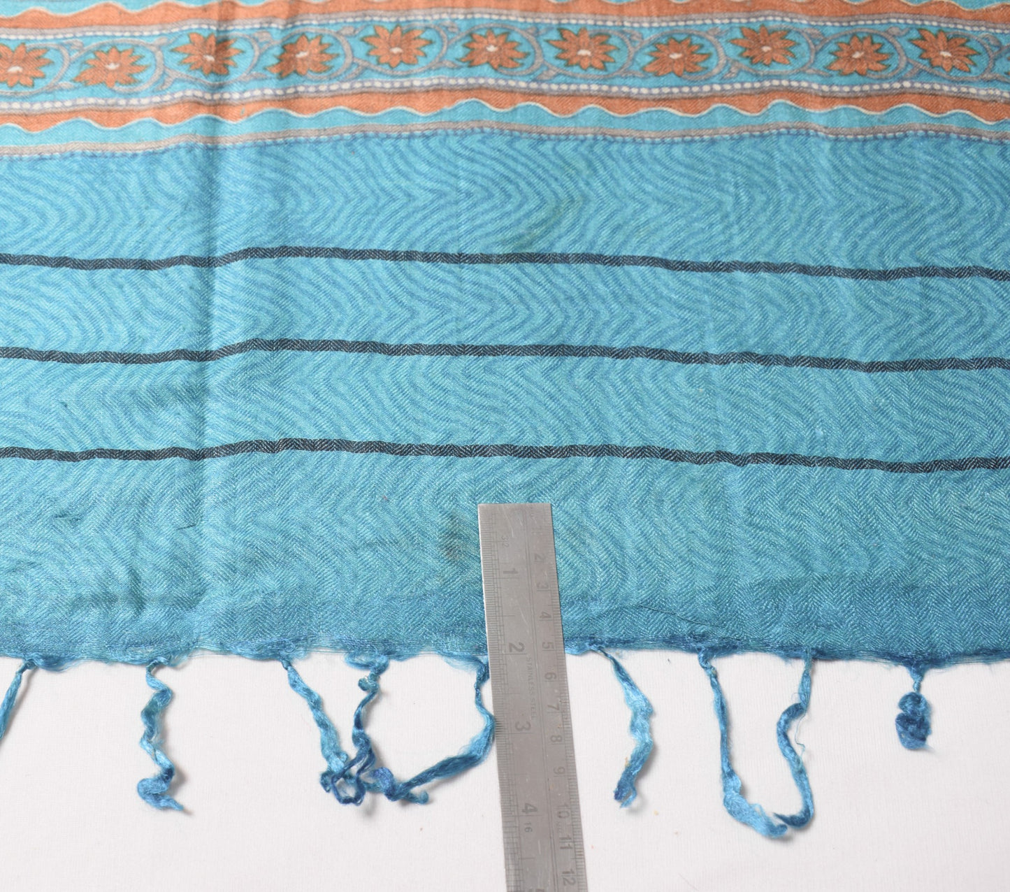 Sushila Vintage Pure Woolen Dupatta Turquoise Blue Leheriya Printed Long Stole