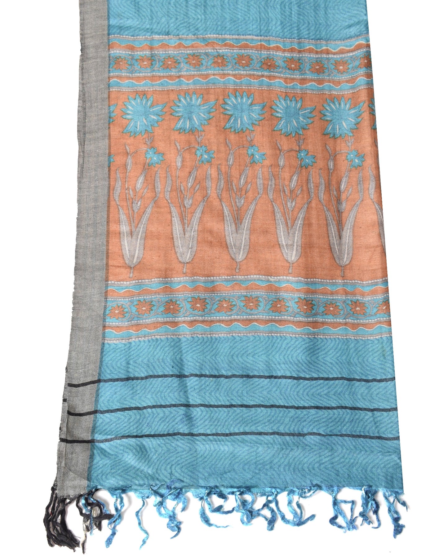 Sushila Vintage Pure Woolen Dupatta Turquoise Blue Leheriya Printed Long Stole