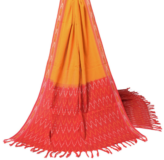 Sushila Vintage Orange Red Dupatta Pure Cotton Hand Woven Ikat Long Stole Wrap