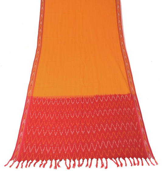 Sushila Vintage Orange Red Dupatta Pure Cotton Hand Woven Ikat Long Stole Wrap