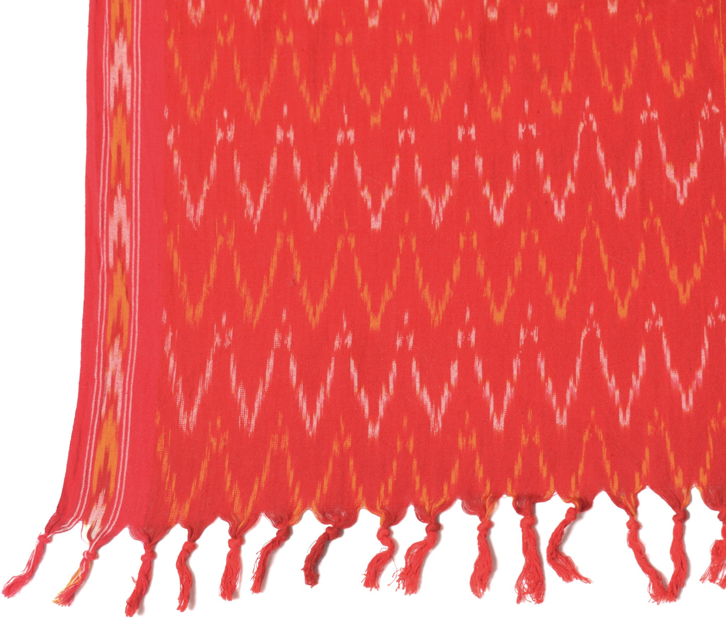Sushila Vintage Orange Red Dupatta Pure Cotton Hand Woven Ikat Long Stole Wrap
