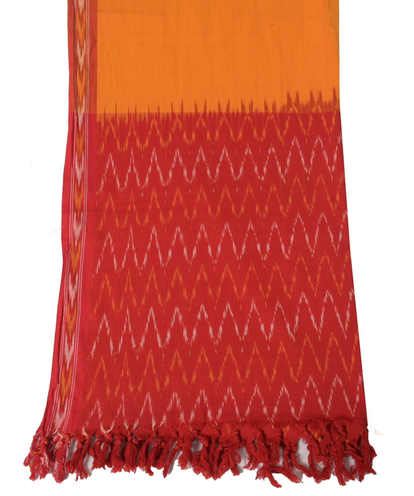 Sushila Vintage Orange Red Dupatta Pure Cotton Hand Woven Ikat Long Stole Wrap