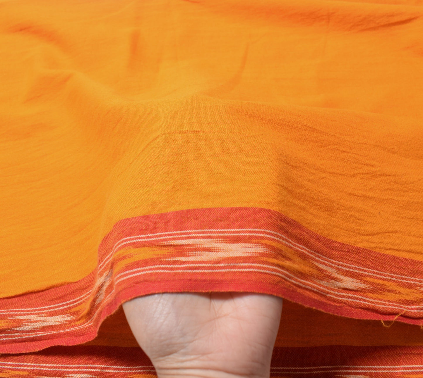 Sushila Vintage Orange Red Dupatta Pure Cotton Hand Woven Ikat Long Stole Wrap