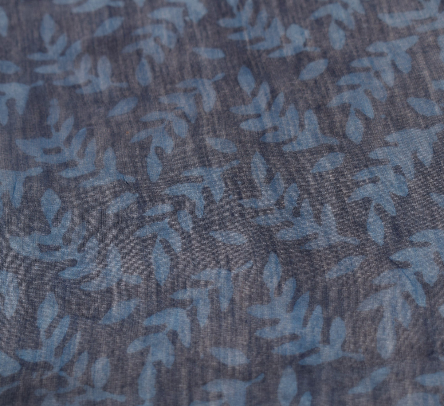 Sushila Vintage Handmade Blue Dupatta Pure Cotton Silk Printed Leaves Long Stole