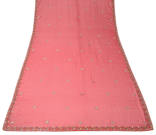 Sushila Vintage Red Wedding Dupatta Pure Georgette Hand Beaded Floral Long Stole