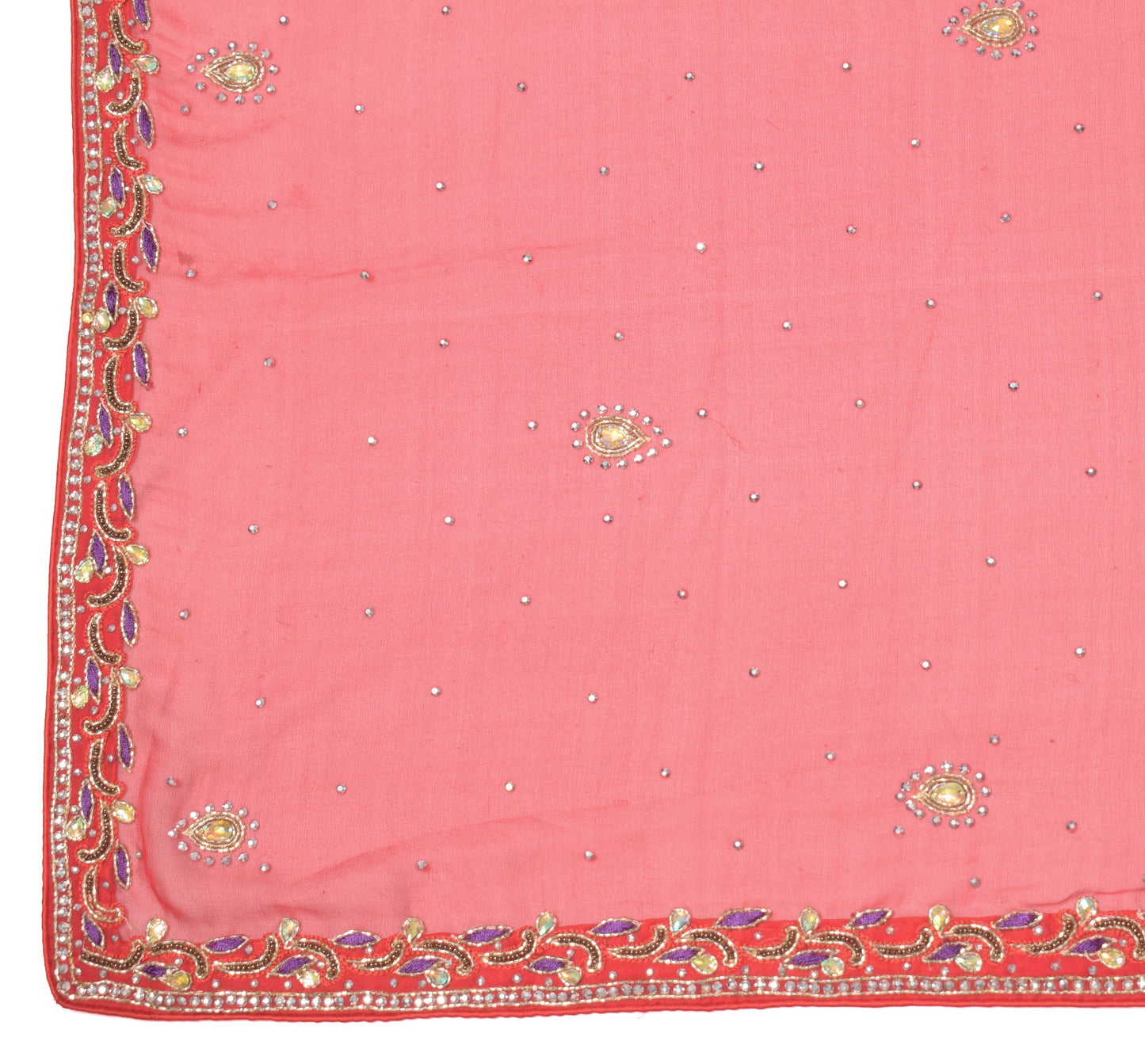 Sushila Vintage Red Wedding Dupatta Pure Georgette Hand Beaded Floral Long Stole