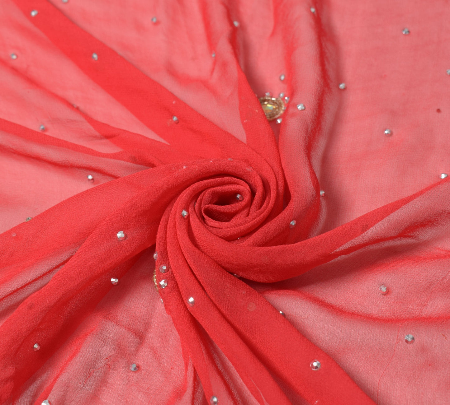 Sushila Vintage Red Wedding Dupatta Pure Georgette Hand Beaded Floral Long Stole