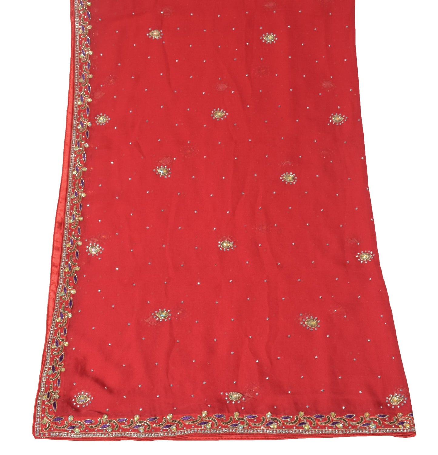 Sushila Vintage Red Wedding Dupatta Pure Georgette Hand Beaded Floral Long Stole
