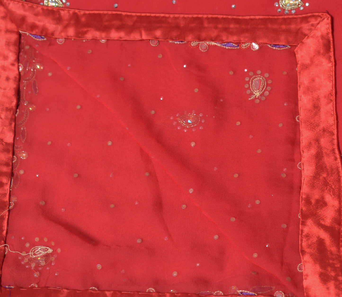 Sushila Vintage Red Wedding Dupatta Pure Georgette Hand Beaded Floral Long Stole