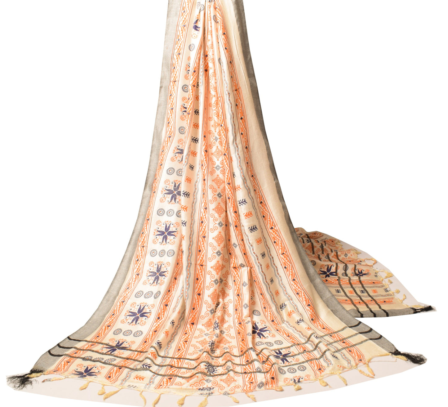 Sushila Vintage Hand Block Printed Dupatta Pure Woolen Floral Soft Long Stole