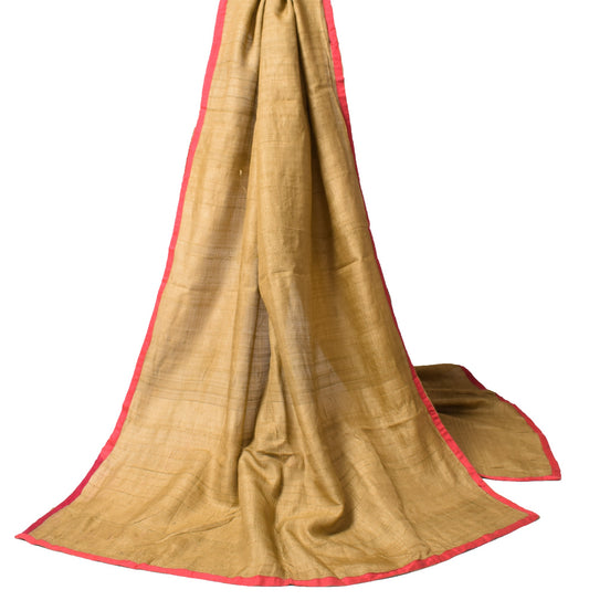 Sushila Vintage Pure Tussuar Silk Dupatta Brown with Contrast Border Long Stole