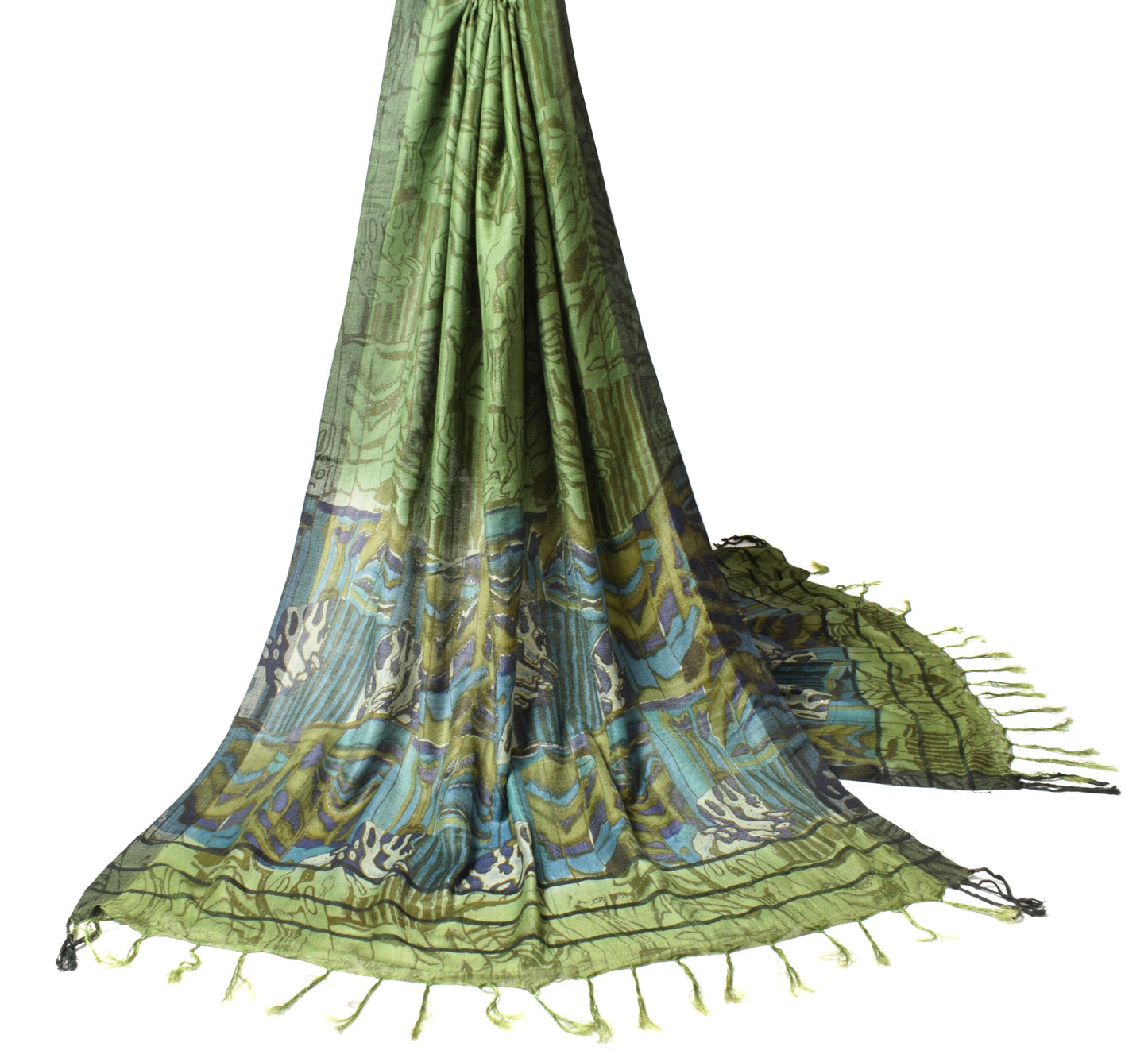 Sushila Vintage Pure Woolen Dupatta Green Abstract Printed Soft Long Stole Veil