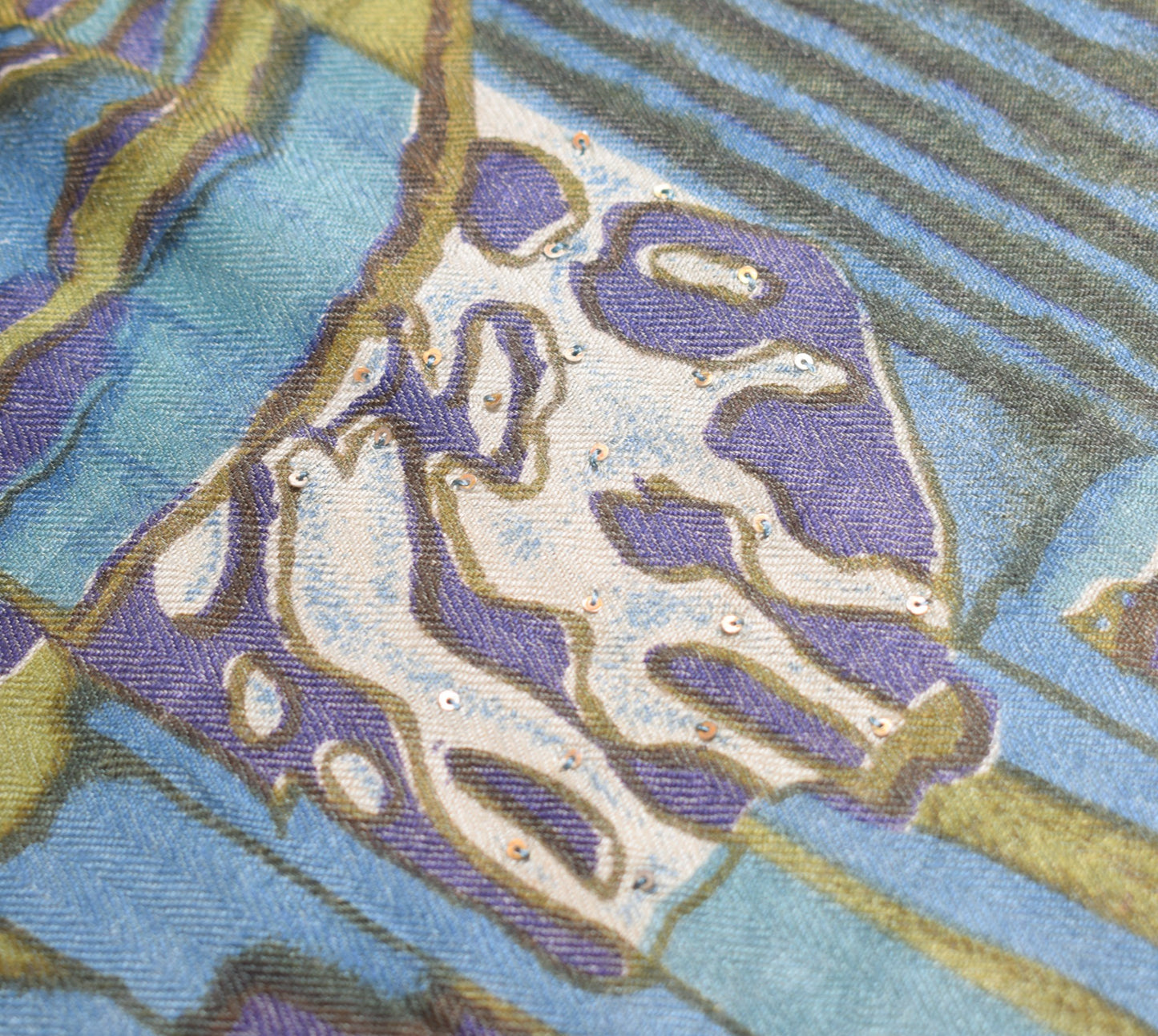 Sushila Vintage Pure Woolen Dupatta Green Abstract Printed Soft Long Stole Veil