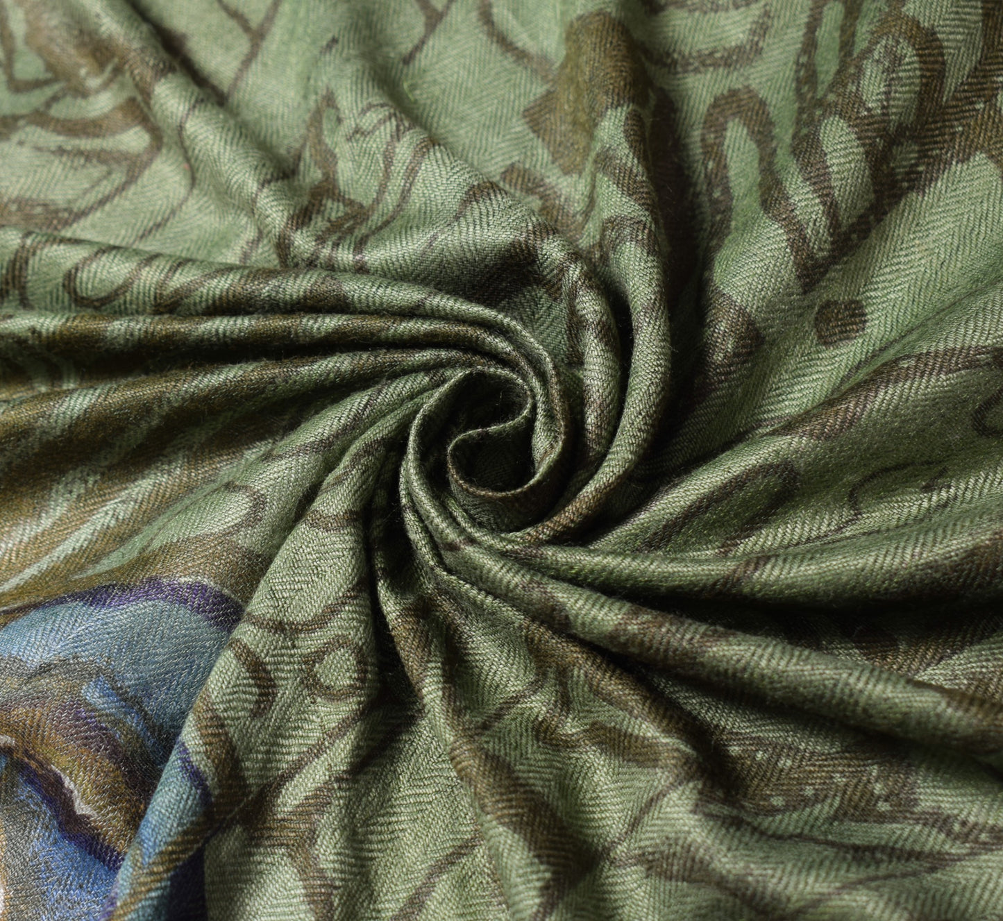Sushila Vintage Pure Woolen Dupatta Green Abstract Printed Soft Long Stole Veil