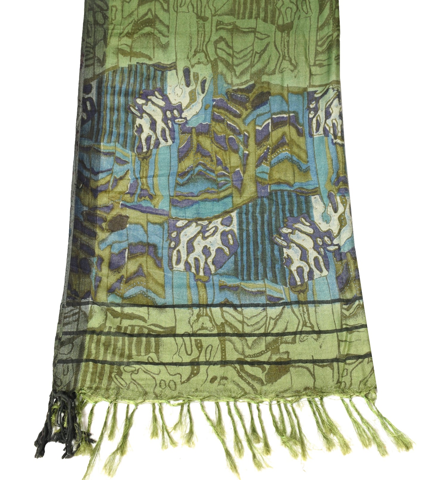 Sushila Vintage Pure Woolen Dupatta Green Abstract Printed Soft Long Stole Veil