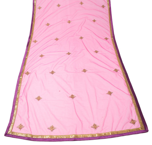 Sushila Vintage Polki Kundan Embroidered Dupatta Pink Net Floral Long Stole Wrap
