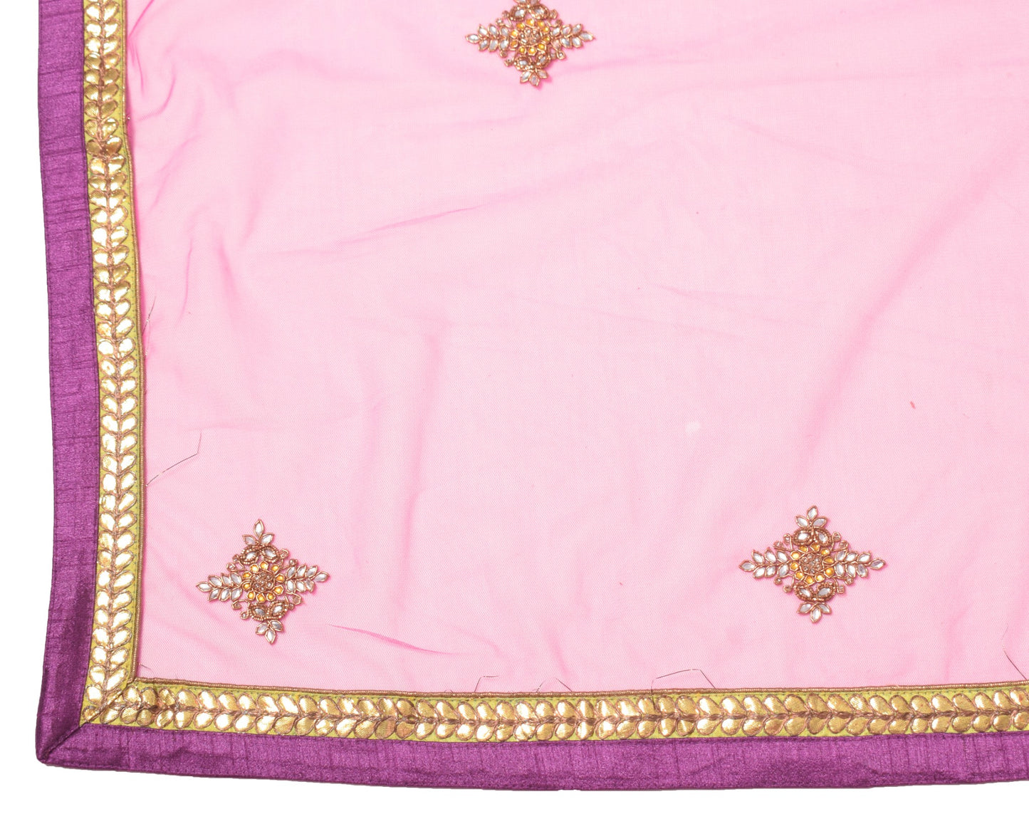 Sushila Vintage Polki Kundan Embroidered Dupatta Pink Net Floral Long Stole Wrap