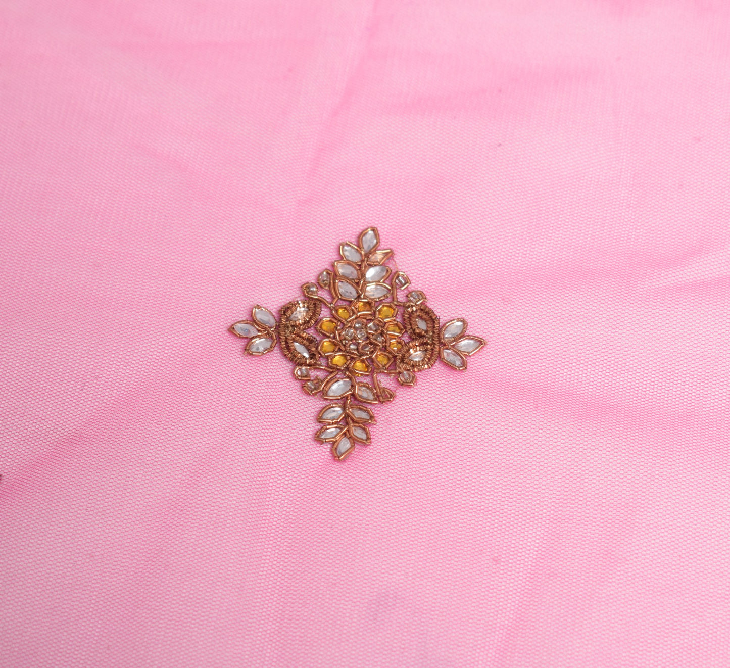 Sushila Vintage Polki Kundan Embroidered Dupatta Pink Net Floral Long Stole Wrap