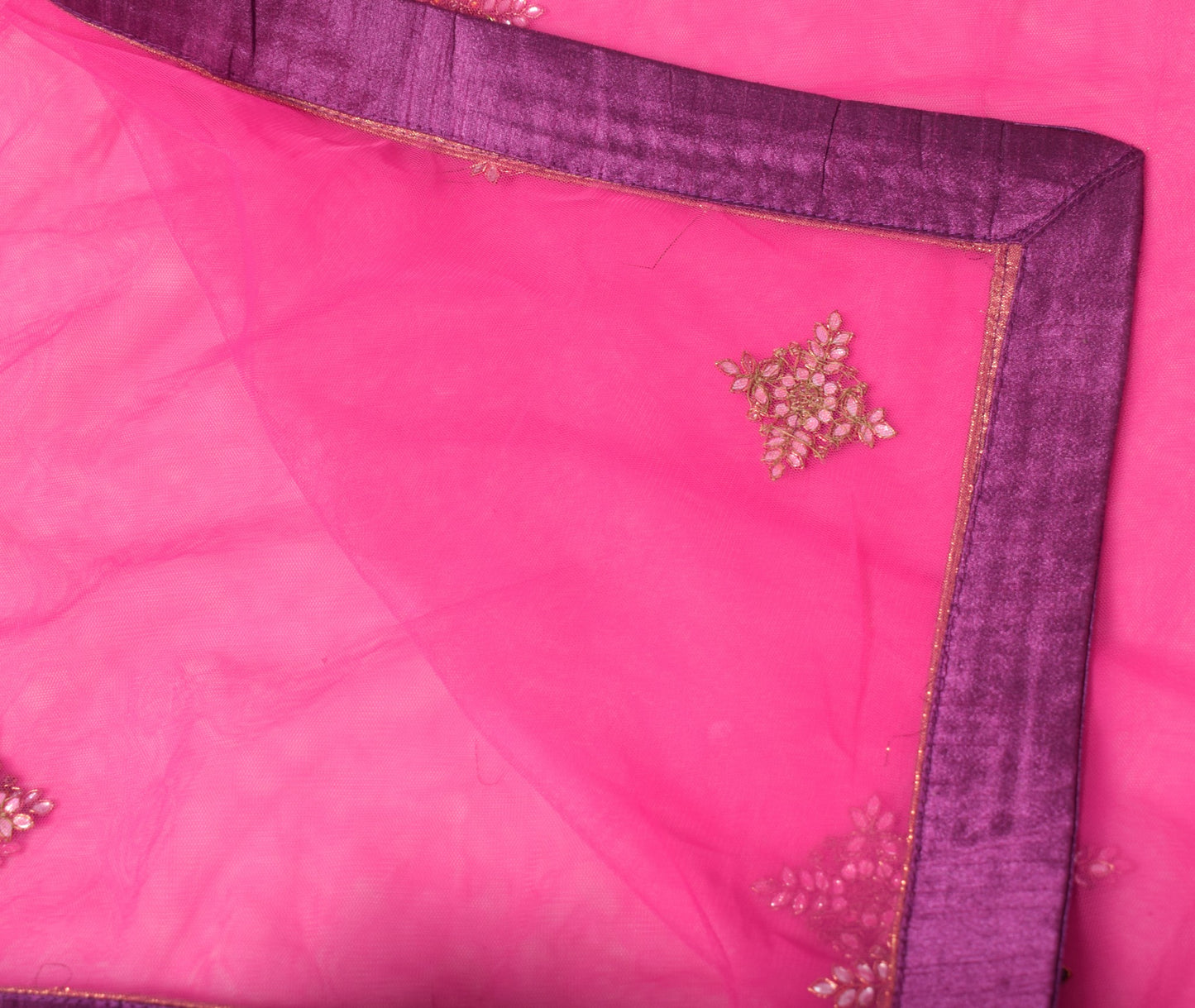 Sushila Vintage Polki Kundan Embroidered Dupatta Pink Net Floral Long Stole Wrap