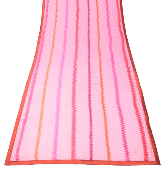 Sushila Vintage Pink Dupatta Chiffon silk Zig-Zag Embroidered Soft Long Stole