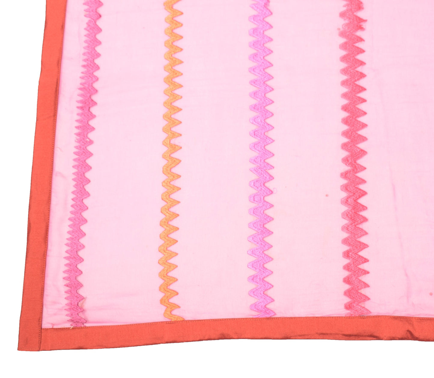 Sushila Vintage Pink Dupatta Chiffon silk Zig-Zag Embroidered Soft Long Stole