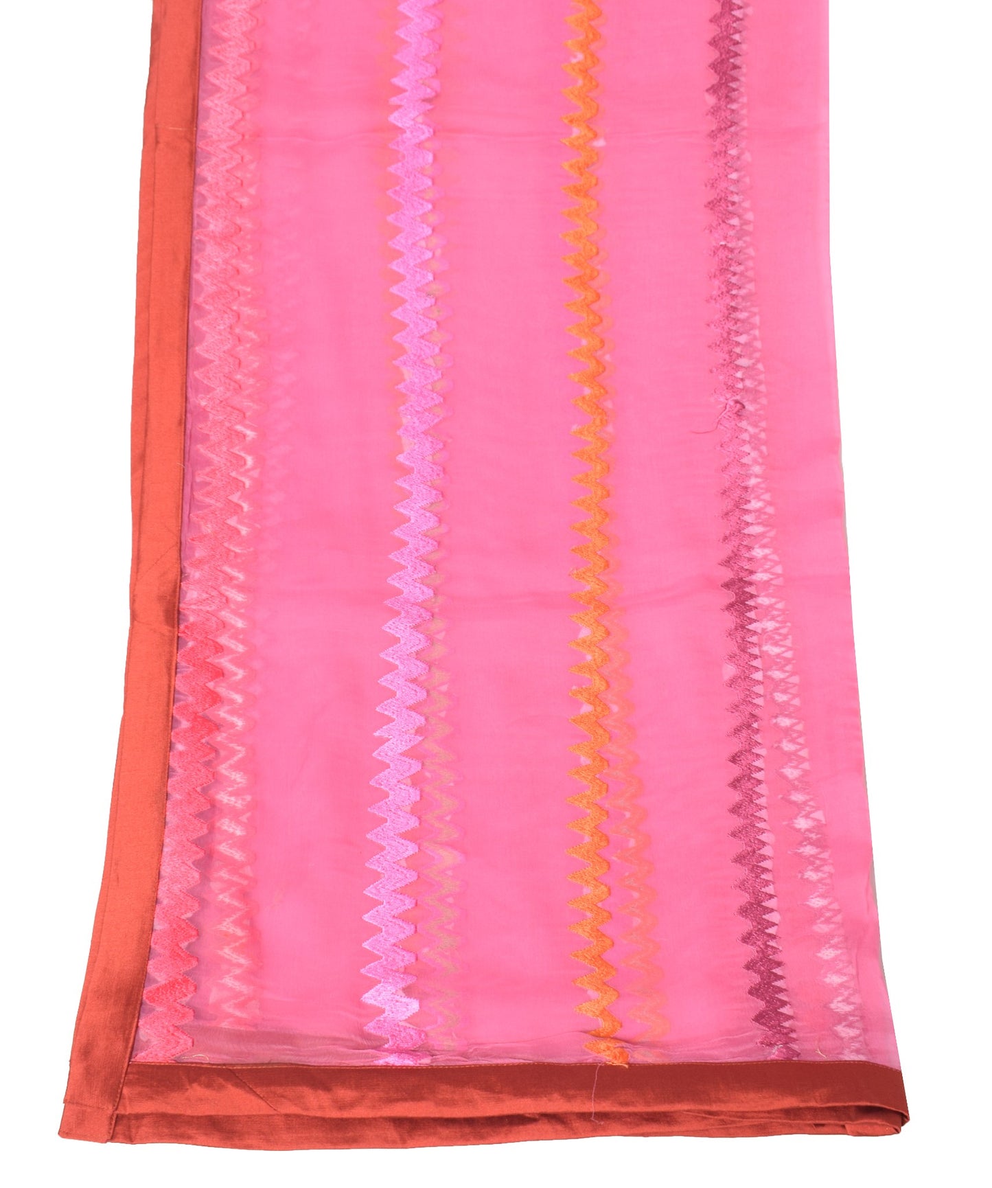 Sushila Vintage Pink Dupatta Chiffon silk Zig-Zag Embroidered Soft Long Stole