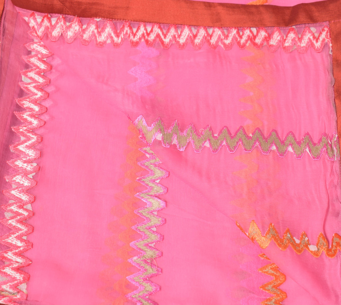 Sushila Vintage Pink Dupatta Chiffon silk Zig-Zag Embroidered Soft Long Stole
