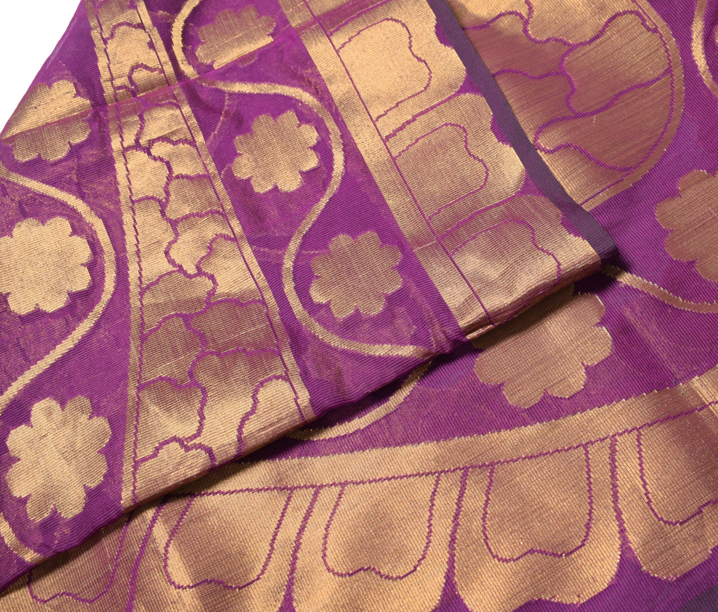 Sushila Vintage Purple Dupatta Art Cotton Silk Paisley Zari Brocade Long Stole