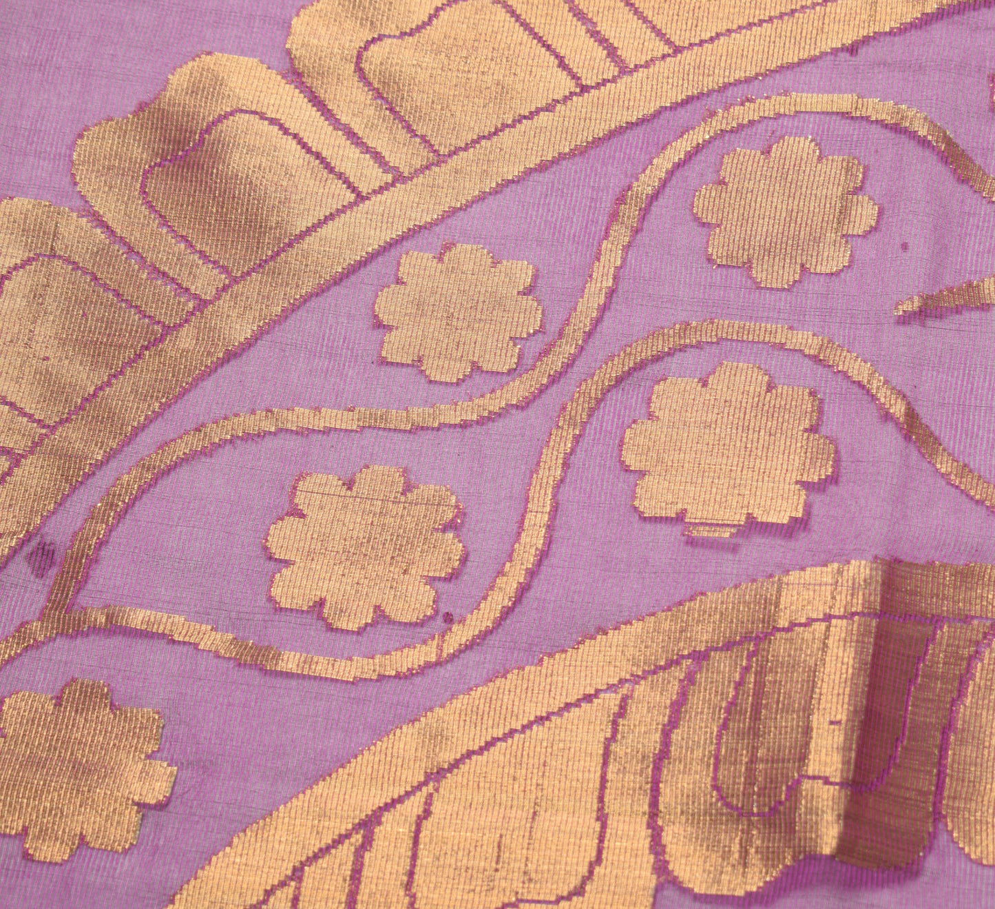 Sushila Vintage Purple Dupatta Art Cotton Silk Paisley Zari Brocade Long Stole
