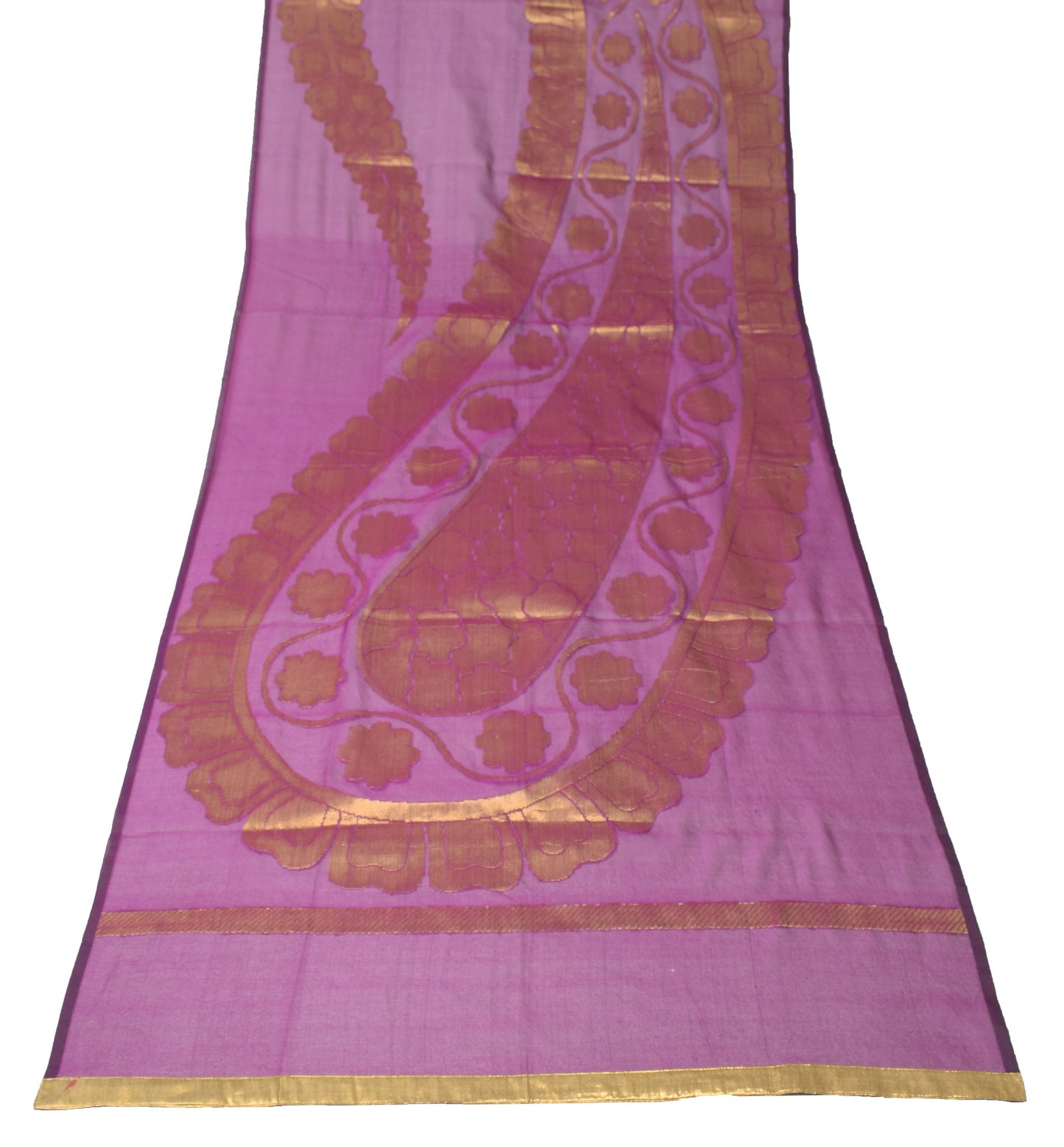 Sushila Vintage Purple Dupatta Art Cotton Silk Paisley Zari Brocade Long Stole