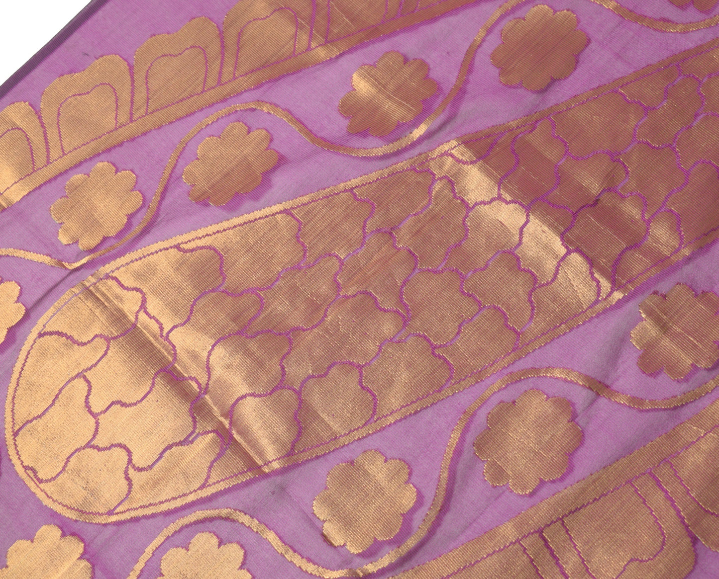 Sushila Vintage Purple Dupatta Art Cotton Silk Paisley Zari Brocade Long Stole