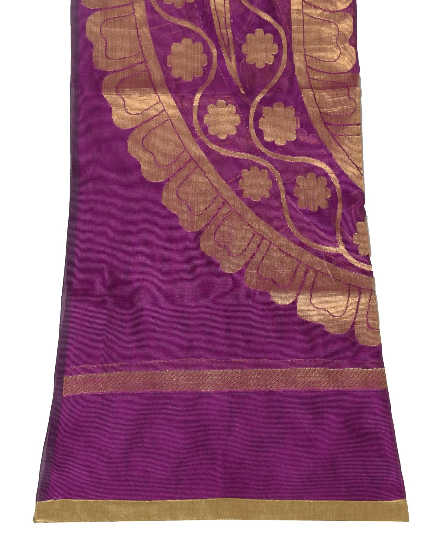 Sushila Vintage Purple Dupatta Art Cotton Silk Paisley Zari Brocade Long Stole