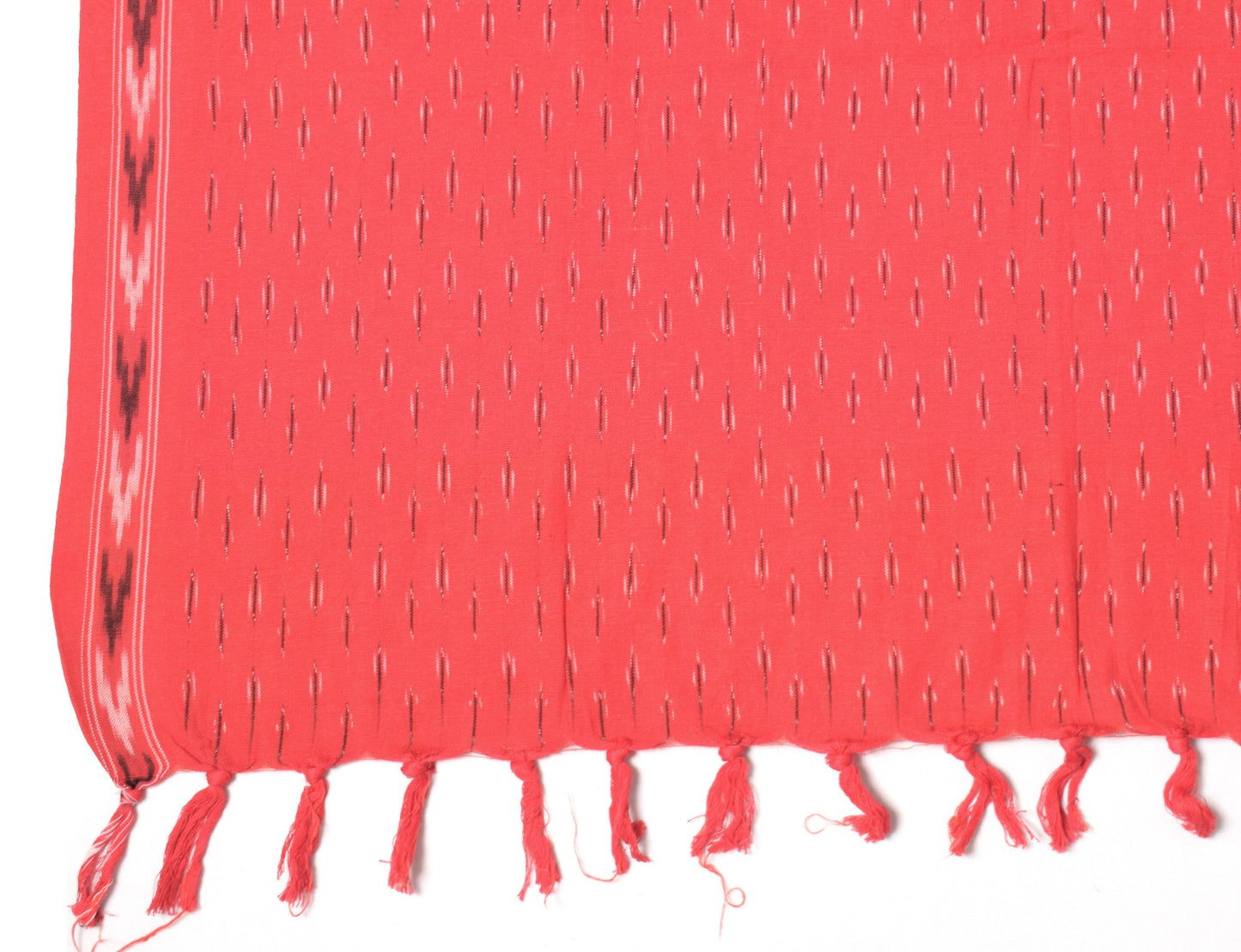 Sushila Vintage Hand Woven Ikat Dupatta Pure Cotton Black Red Long Stole