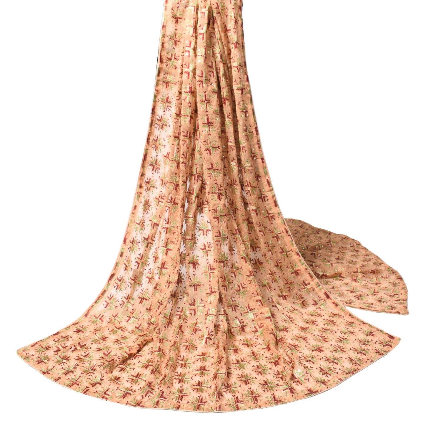 Sushila Vintage Bagh Phulkari Dupatta Floral Brown Art Chiffon Silk Long Stole