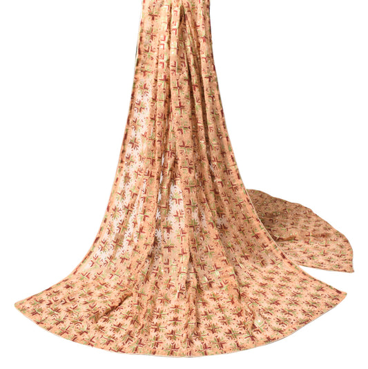 Sushila Vintage Bagh Phulkari Dupatta Floral Brown Art Chiffon Silk Long Stole