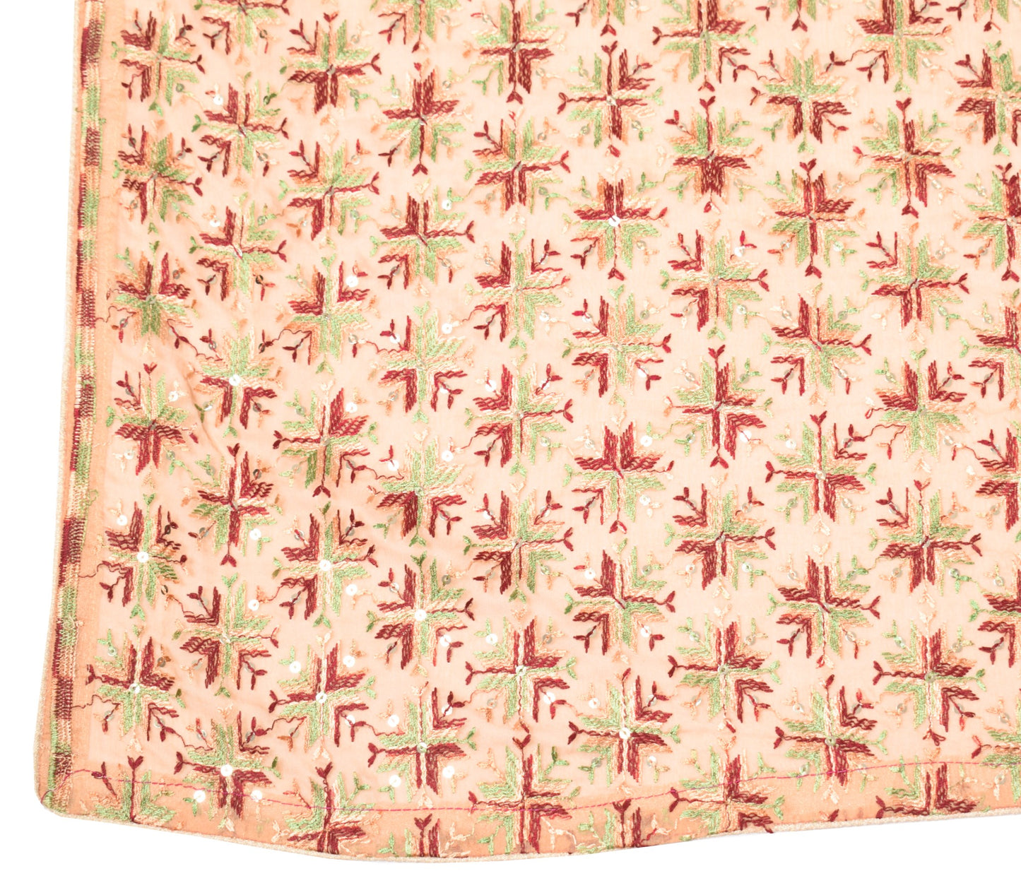 Sushila Vintage Bagh Phulkari Dupatta Floral Brown Art Chiffon Silk Long Stole