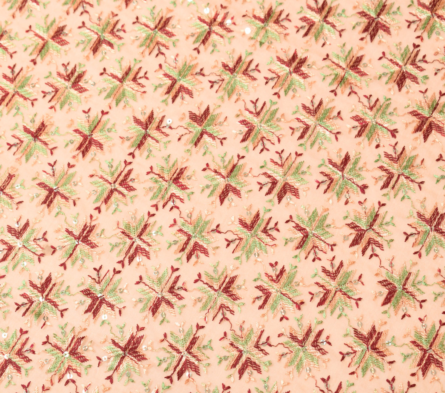 Sushila Vintage Bagh Phulkari Dupatta Floral Brown Art Chiffon Silk Long Stole