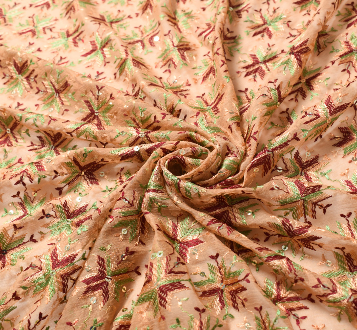 Sushila Vintage Bagh Phulkari Dupatta Floral Brown Art Chiffon Silk Long Stole
