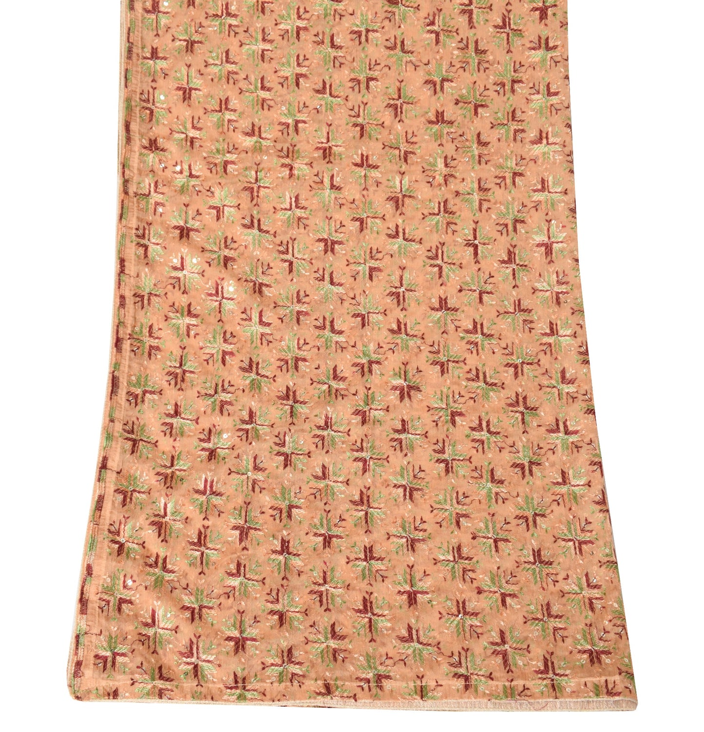 Sushila Vintage Bagh Phulkari Dupatta Floral Brown Art Chiffon Silk Long Stole