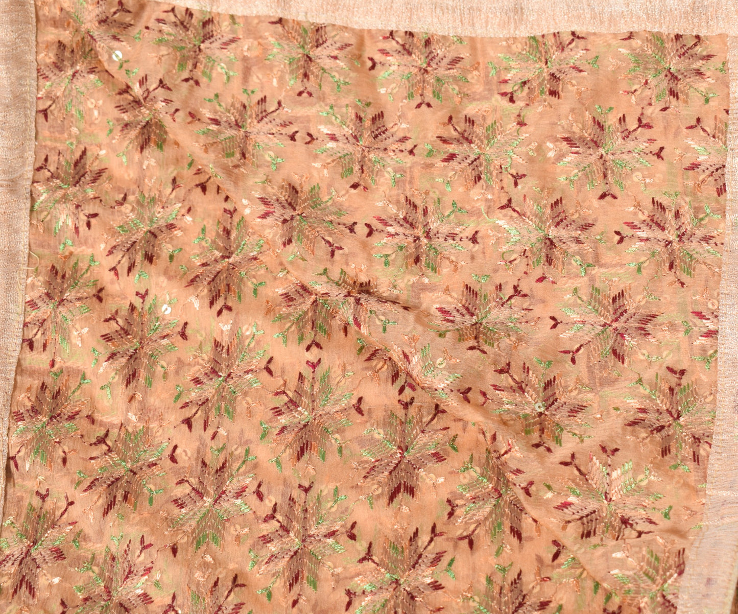 Sushila Vintage Bagh Phulkari Dupatta Floral Brown Art Chiffon Silk Long Stole