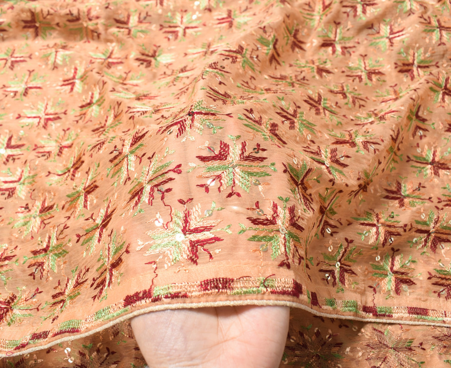 Sushila Vintage Bagh Phulkari Dupatta Floral Brown Art Chiffon Silk Long Stole