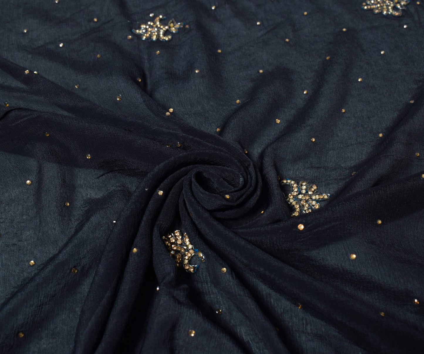 Sushila Vintage Black Dupatta HEAVY Black Stone Work Pure Chiffon Long Stole