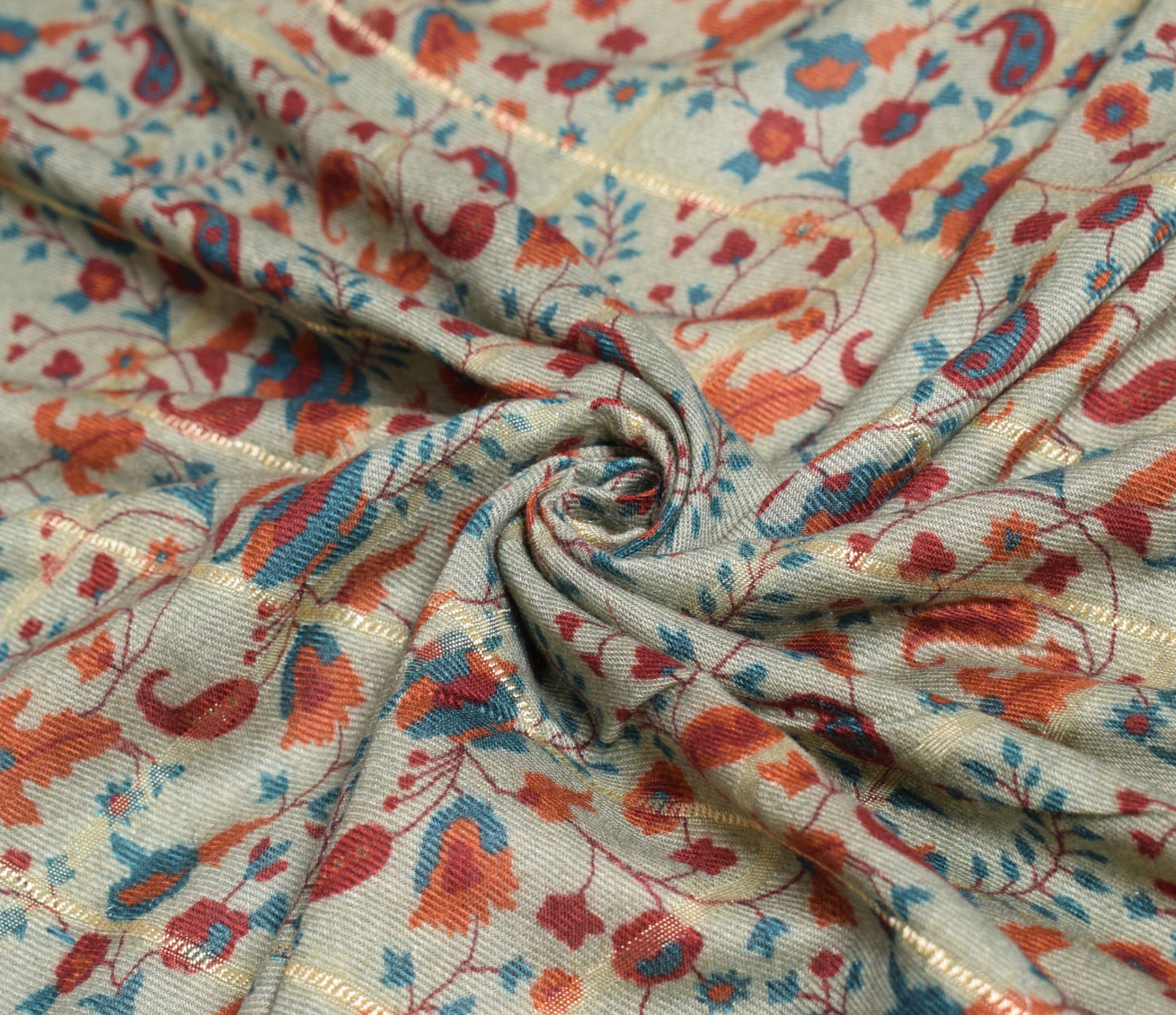 Sushila Vintage Pure Woolen Dupatta Printed & Woven Paisley Green Warm LongStole