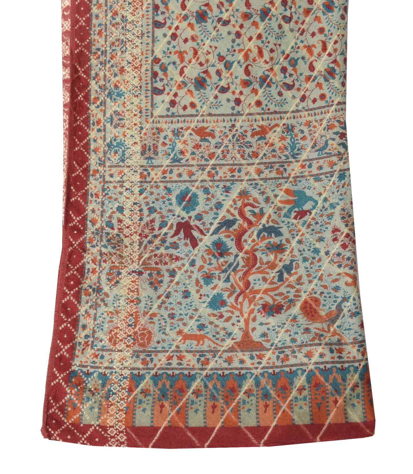 Sushila Vintage Pure Woolen Dupatta Printed & Woven Paisley Green Warm LongStole