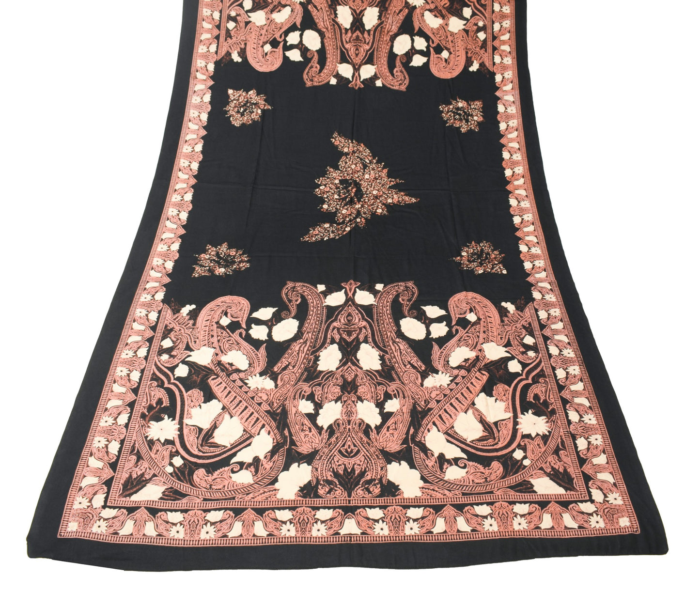 Sushila Vintage Art Silk Dupatta Floral Printed Black Soft Long Stole Hijab Wrap