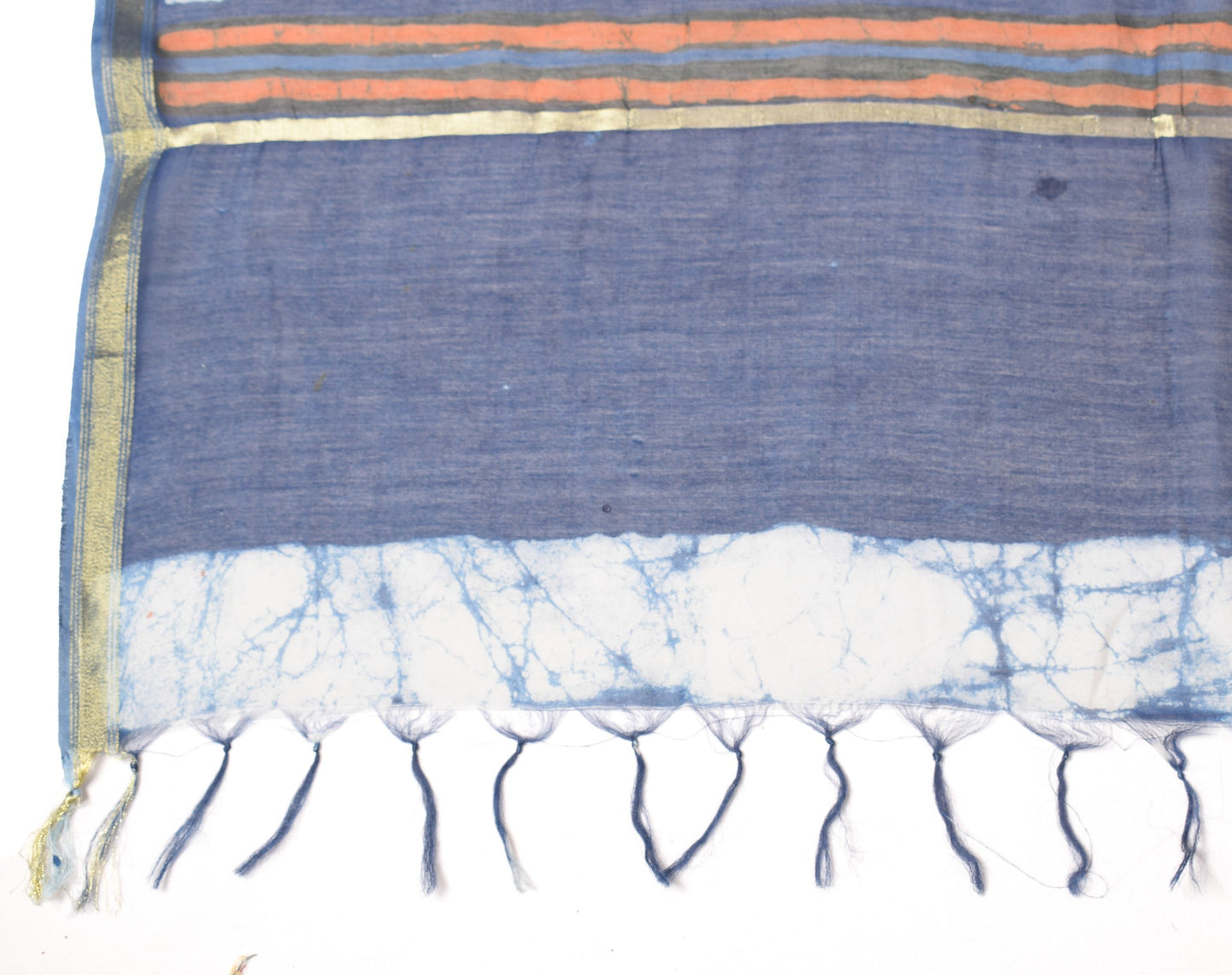 Sushila Vintage Batik Printed Dupatta Pure Cotton Silk Blue Long Stole Veil Wrap