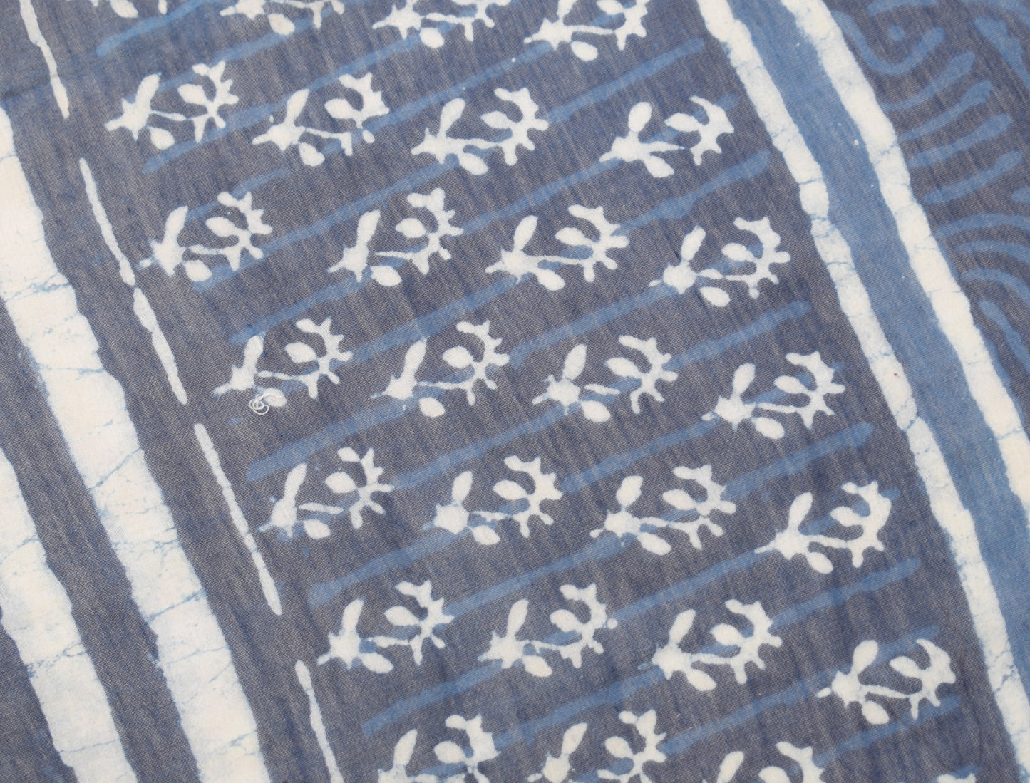 Sushila Vintage Batik Printed Dupatta Pure Cotton Silk Blue Long Stole Veil Wrap